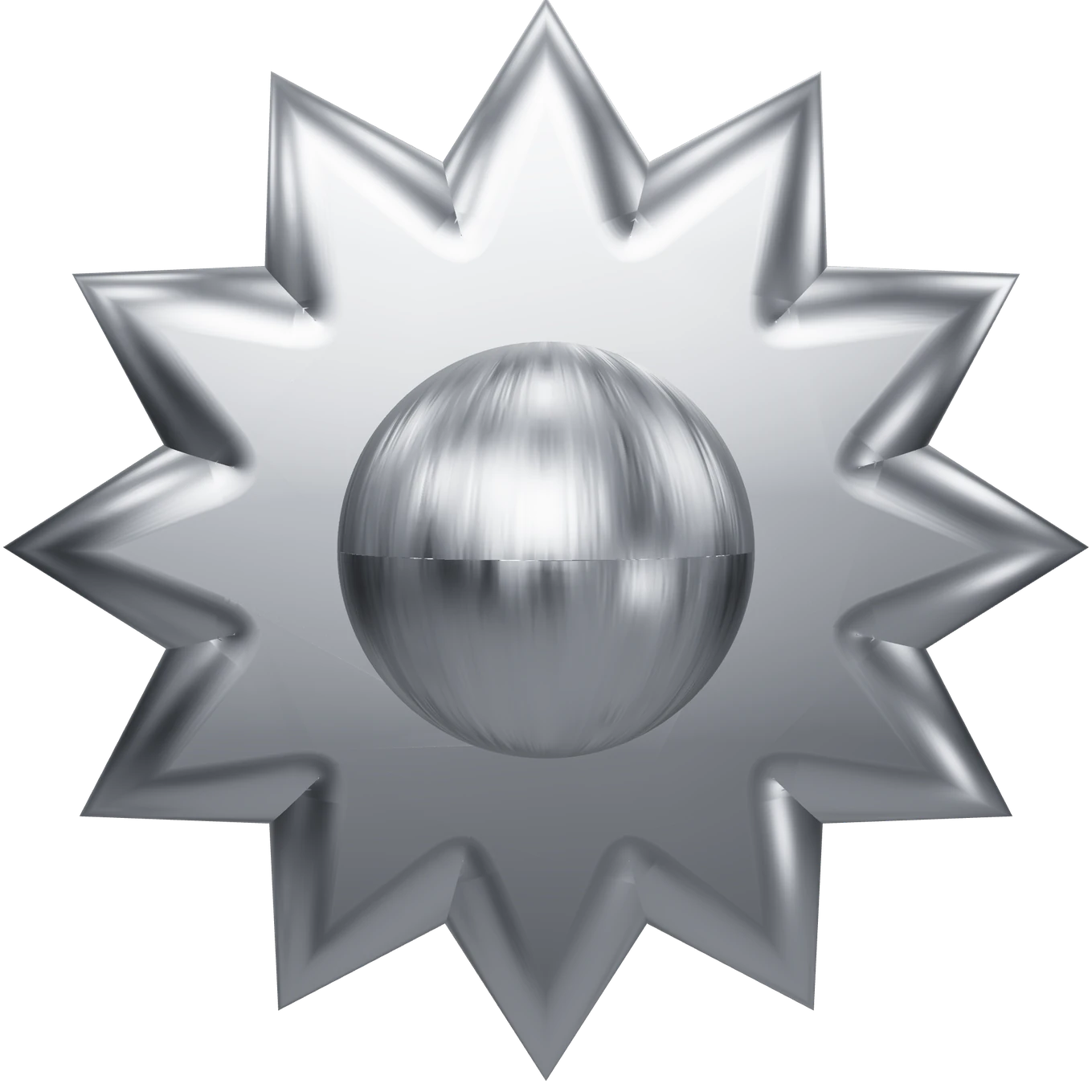 Brushed-silver burst form with a sphere at its centre.